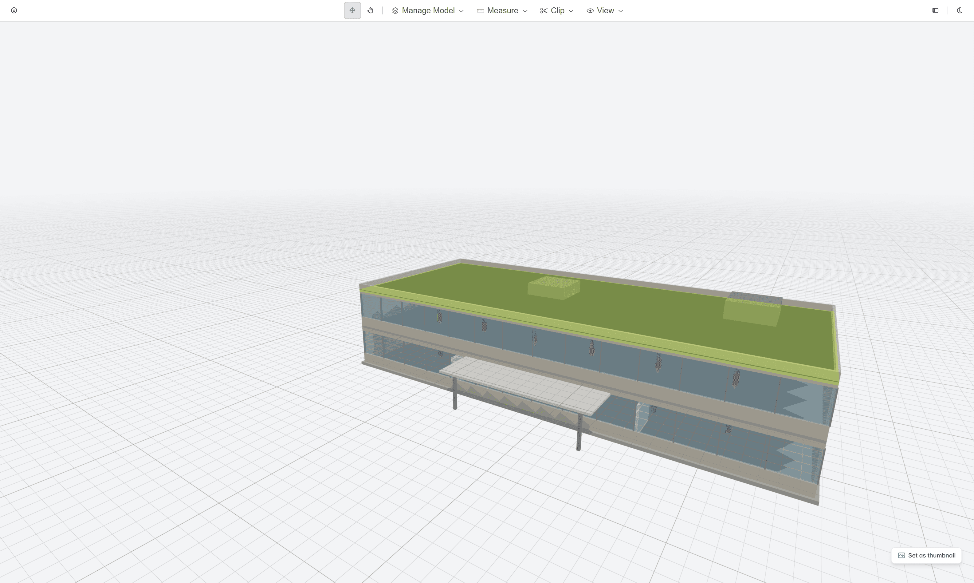 An IFC building model open in Lunr's Foundry viewer in the browser, with the model tree and viewer toolbar.