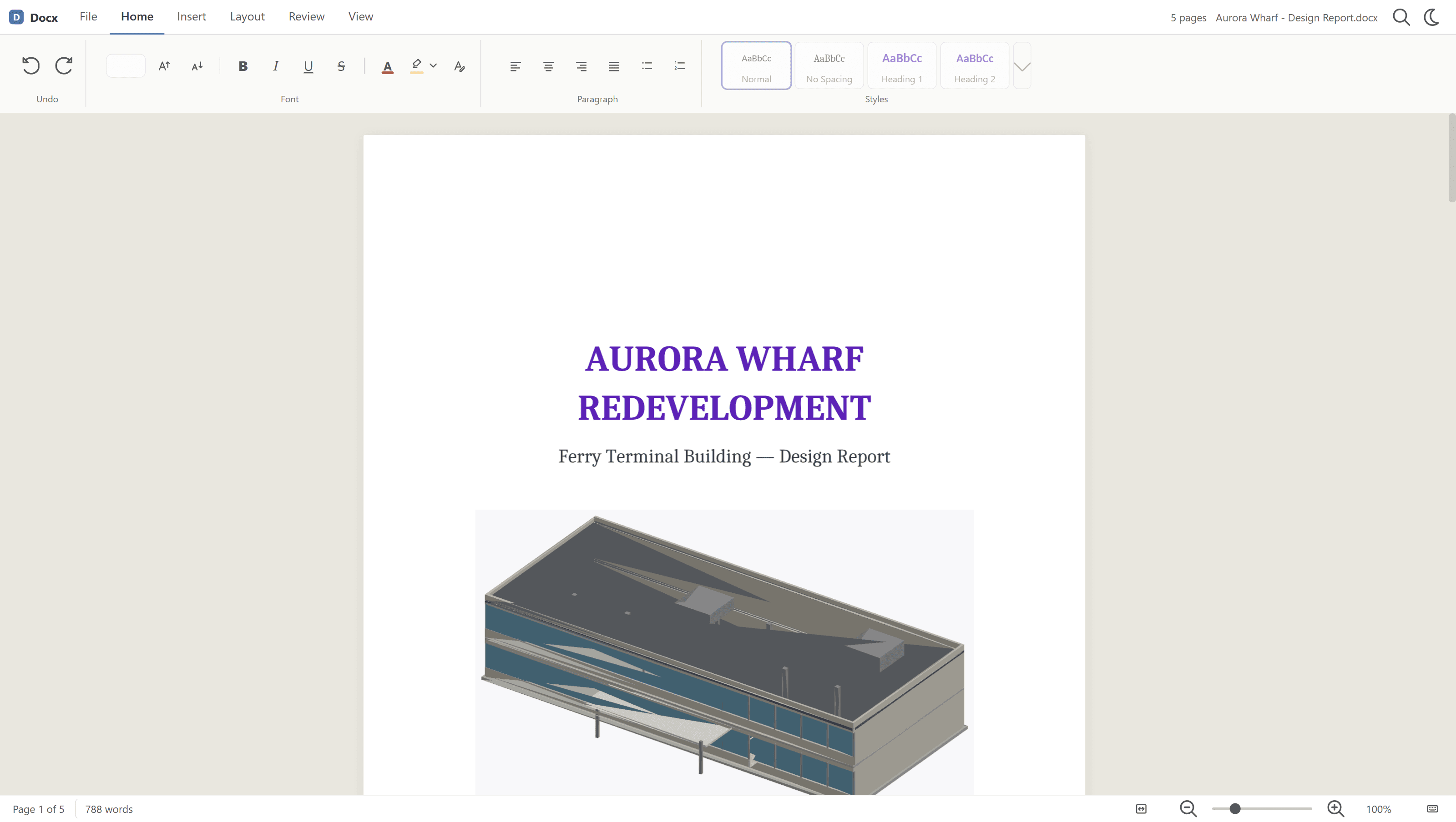 A Word document open natively in Lunr's browser viewer, showing real pagination and formatting without an Office licence.